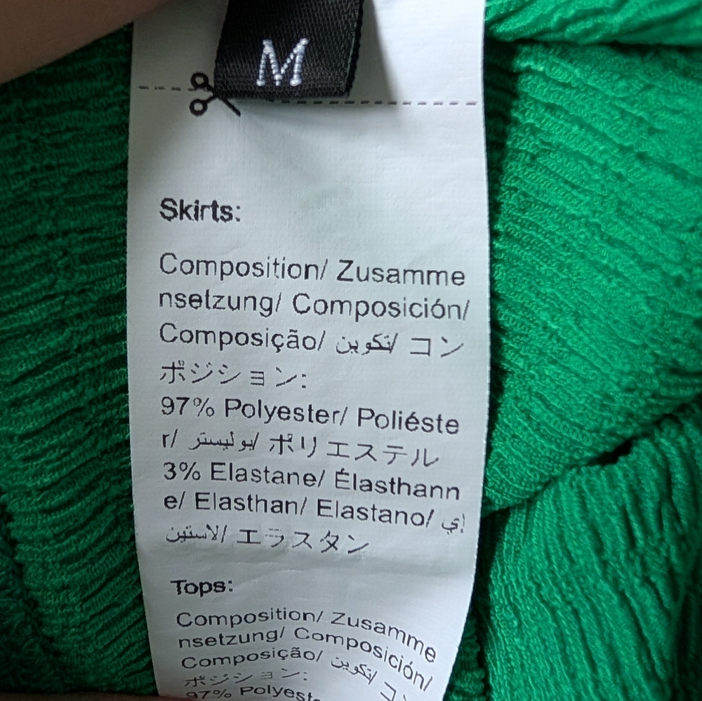 Resortwear Summer Vacation Coord Set Midi Skirt Halter Top Smocked Crop Green M - Picture 8 of 13